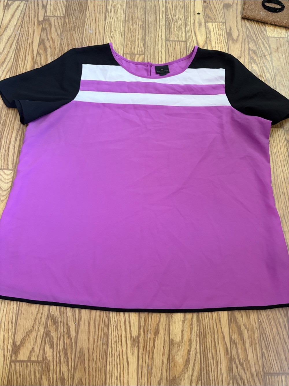 Worthington Purple Colorblock Scoop Neck Top with Black Sleeves